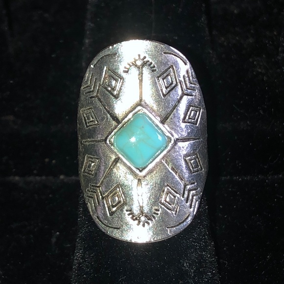 Jewelry - Size 4.5 Faux Turquoise Stone Silver Tone Statement Ring